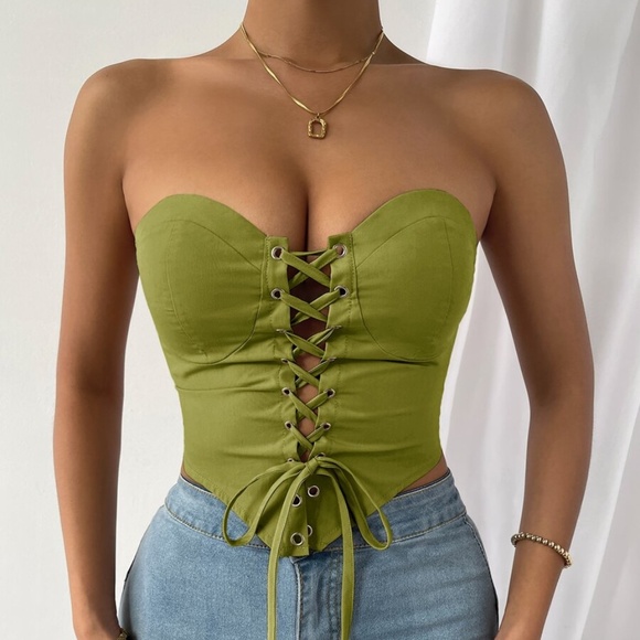 Boho Orange Lace up Bustier Corset Cropped Top - Picture 6 of 15